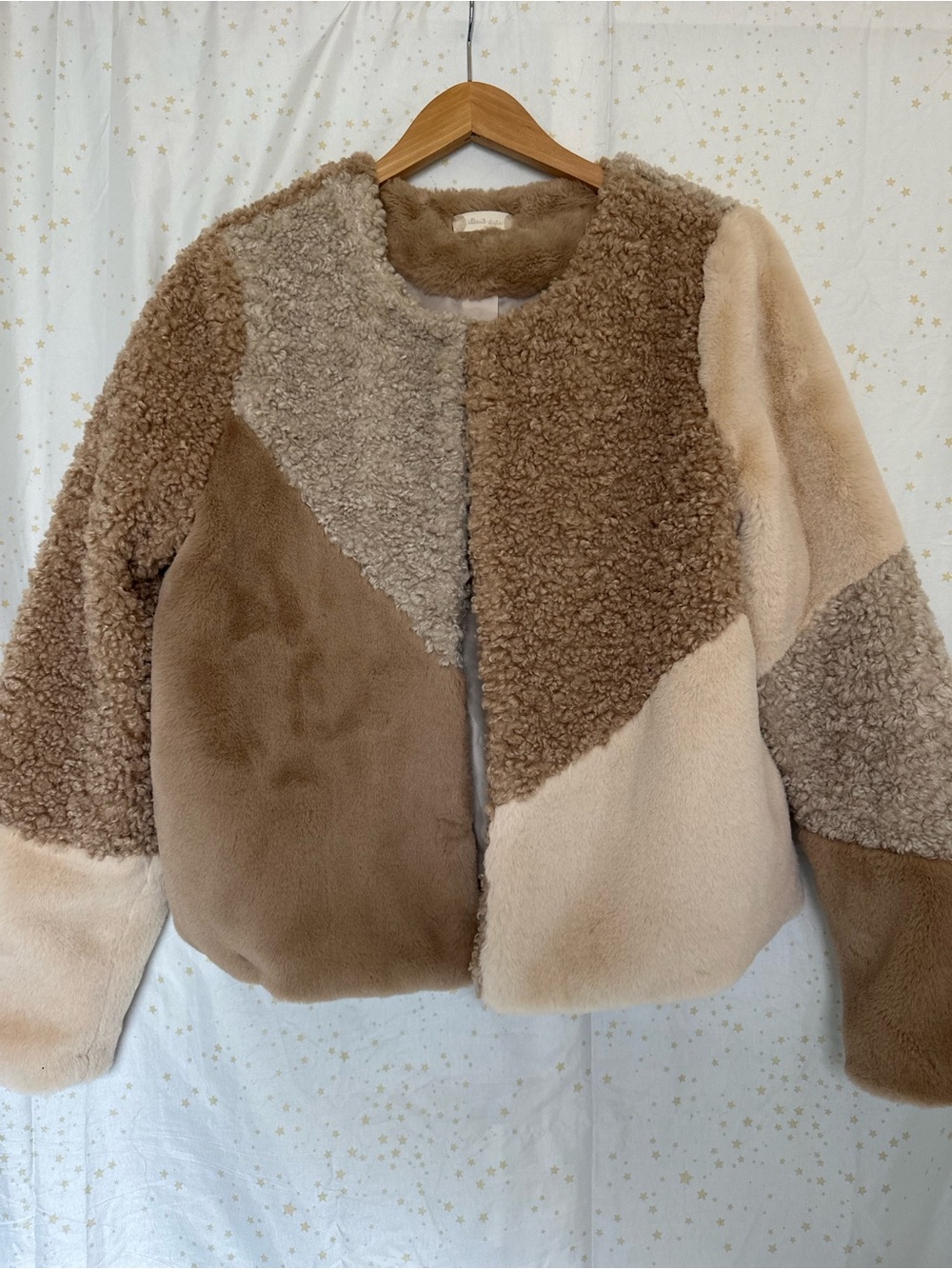 Altar'd State Taupe and Cream Colorblock Teddy Jacket
